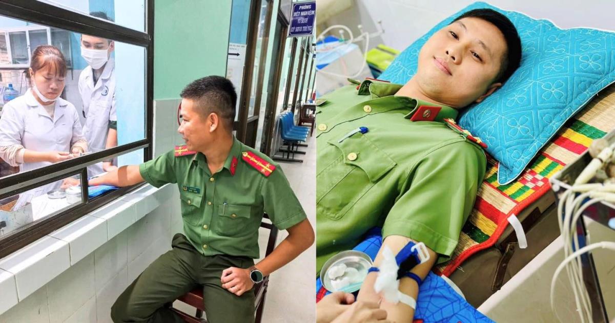 2 đoàn viên Công an huyện Duy Xuyên tham gia hiến máu cứu người.