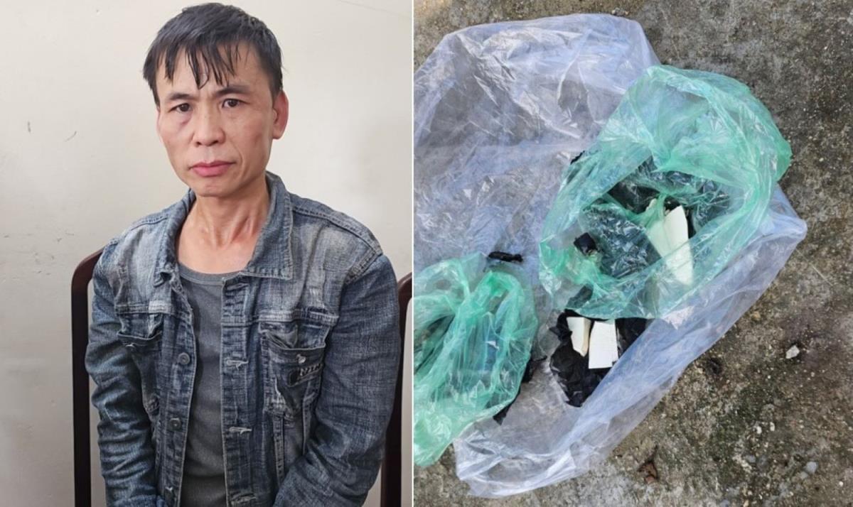 Đối tượng Hà Văn Dân và tang vật.