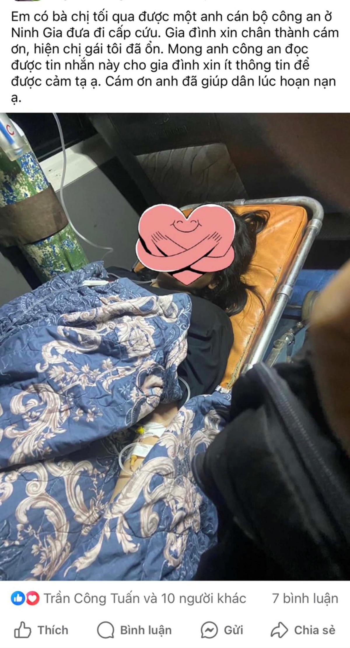 Người nhà chị D. cảm ơn Công an xã Gia Ninh đã kịp thời đưa chị D. đi cấp cứu.