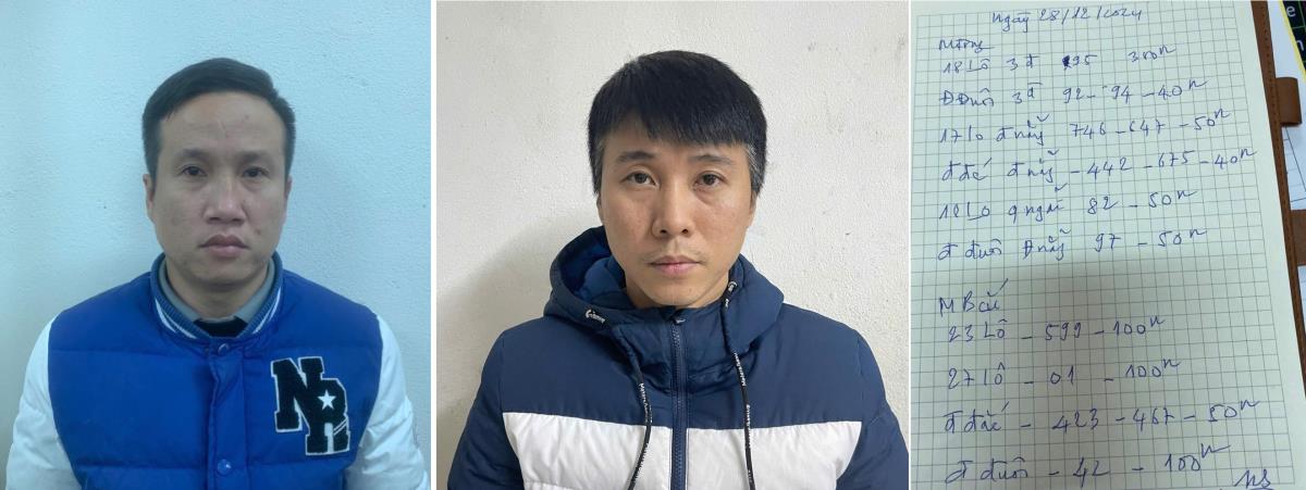 Hai đối tượng: Trần Viết Tuấn, Trương Quốc Uy và phơi đề bị thu giữ.