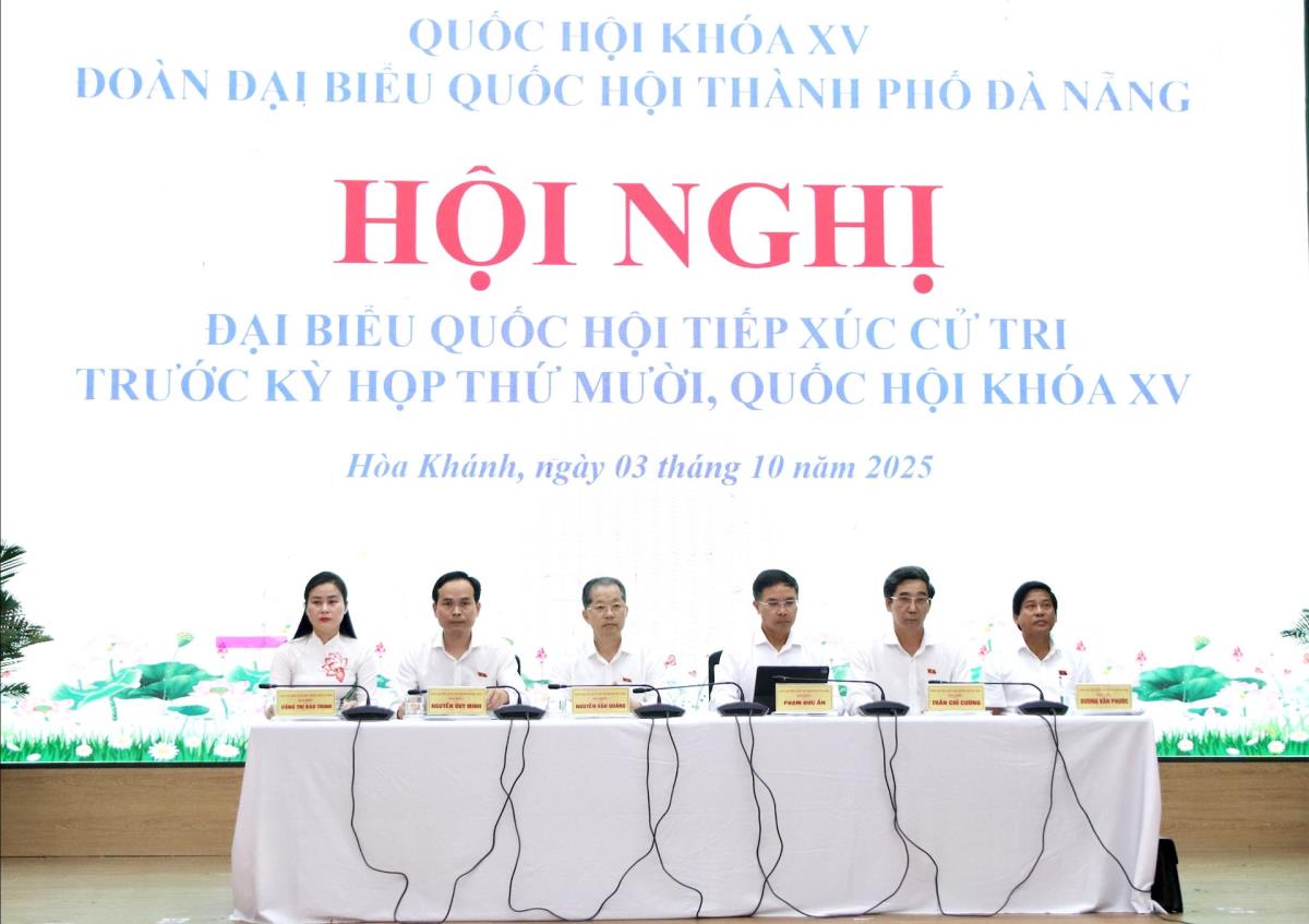 Cử tri phát biểu tại buổi tiếp xúc.