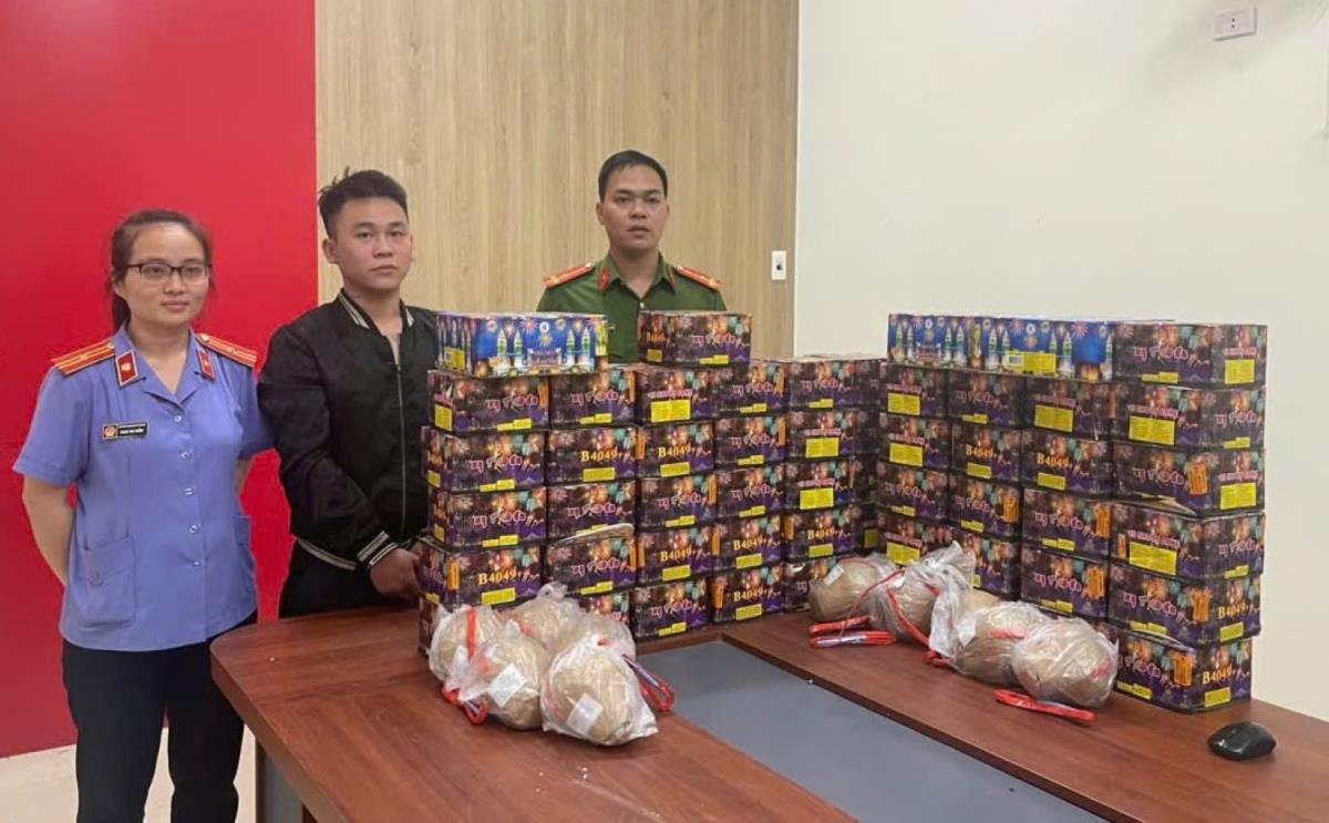 Đối tượng Trần Văn Dũng và tang vật.