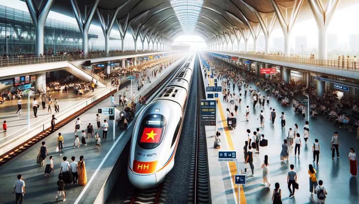 Phối cảnh 1 nhà ga hành khách của Tuyến đường sắt tốc độ cao trên trục Bắc - Nam.