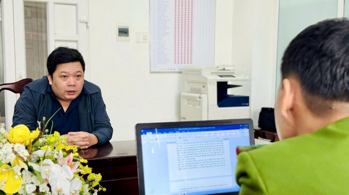 Đối tượng Nguyễn Thế Anh tại cơ quan công an.