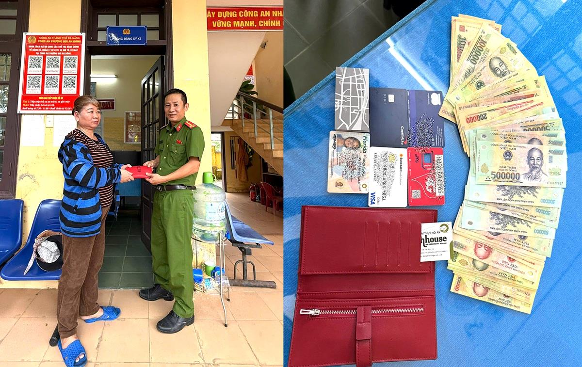Công an phường Hội An Đông trao lại tài sản cho nữ du khách.
