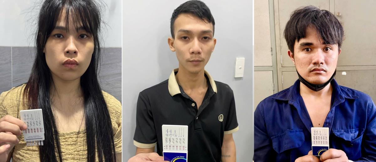 Các đối tượng P.H.H.C., V.P.K., N.T.H. và số ma túy tang vật.