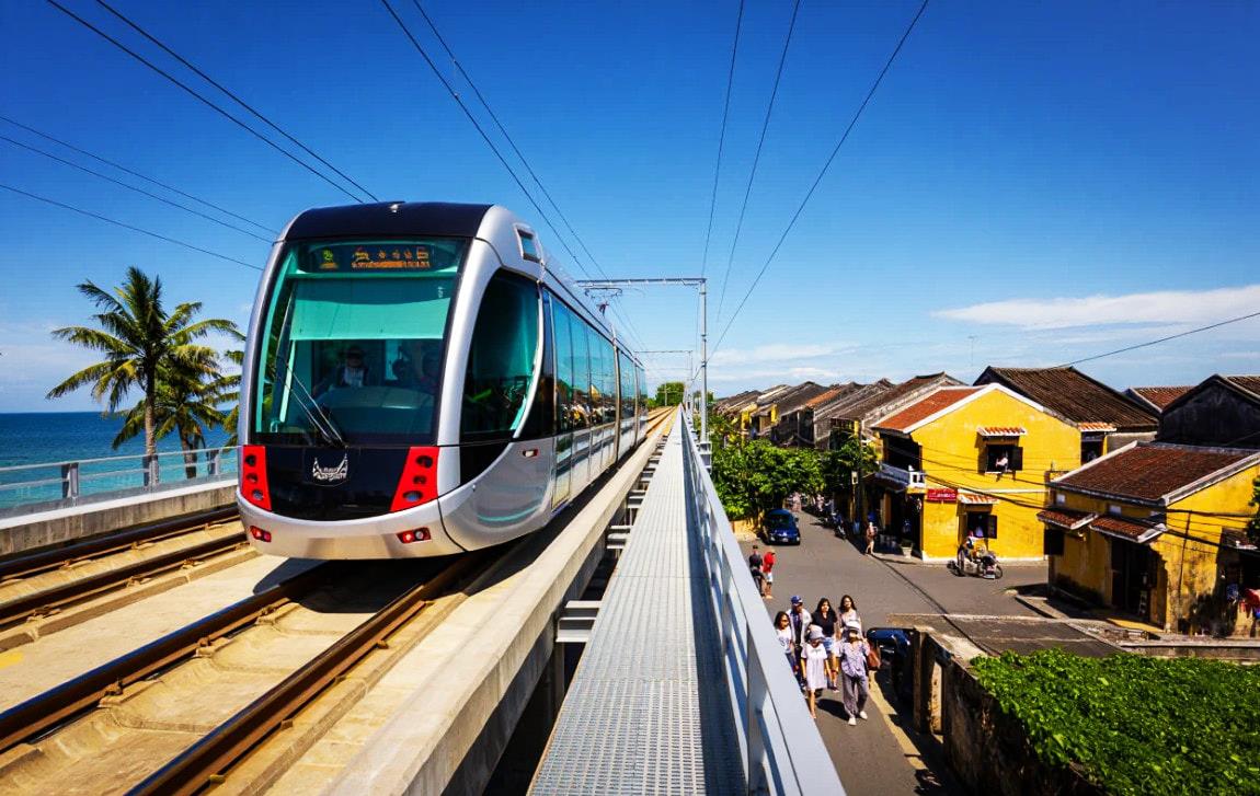 Tuyến đường sắt đô thị Đà Nẵng - Quảng Nam trong tương lại do AI phác thảo.