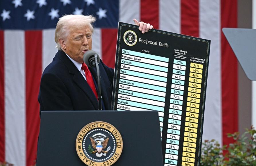 Tổng thống Trump công bố bảng thuế đối ứng vào ngày 2-4. Ảnh: AFP