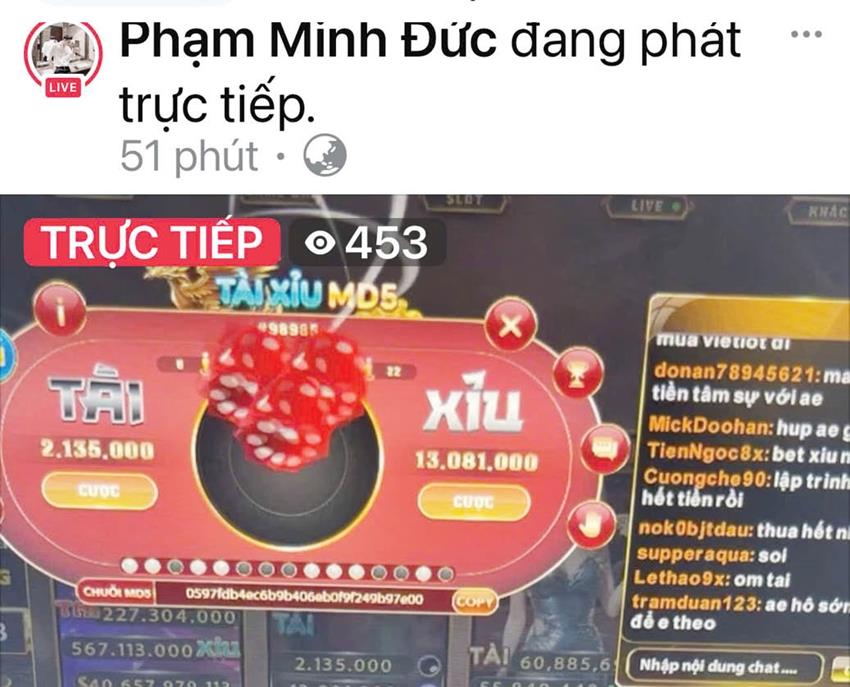 Một phiên livestream dụ dỗ người chơi tham gia hình thức đánh bạc “kéo tài xỉu” trên mạng xã hội.