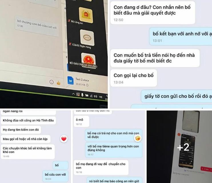 Những tin nhắn nhóm đối tượng khống chế ép gia đình nạn nhân tiền chuộc.