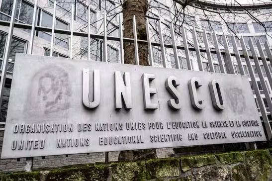 Logo trụ sở UNESCO tại Paris, Pháp. Ảnh: AFP