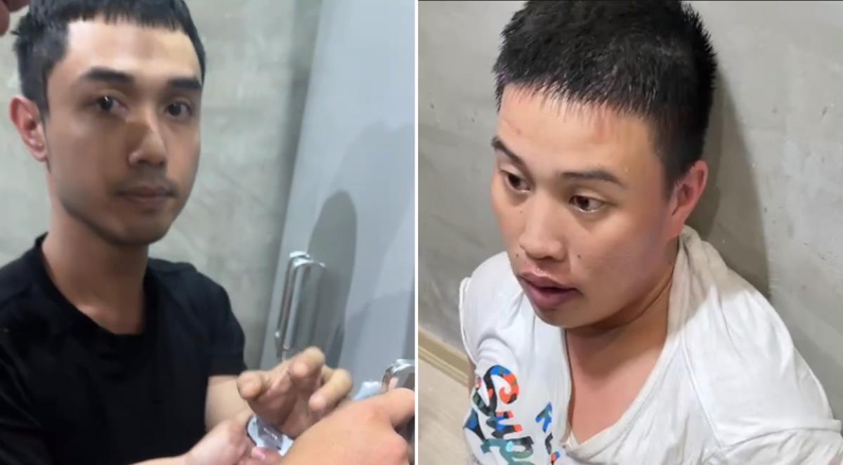 Hai đối tượng Nguyễn Hữu Phúc (bên trái) và Phạm Trường Phú Nguyên bị bắt giữ cùng số ma túy tang vật.