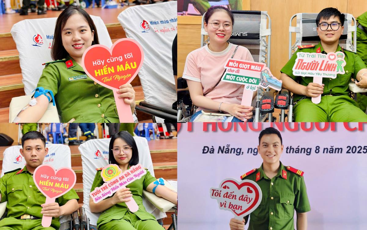 CBCS Phòng Cảnh sát PCCC & CNCH vừa tham gia hiến máu, vừa giữ bộ đàm bên người để sẵn sàng nhận lệnh khi có sự cố.