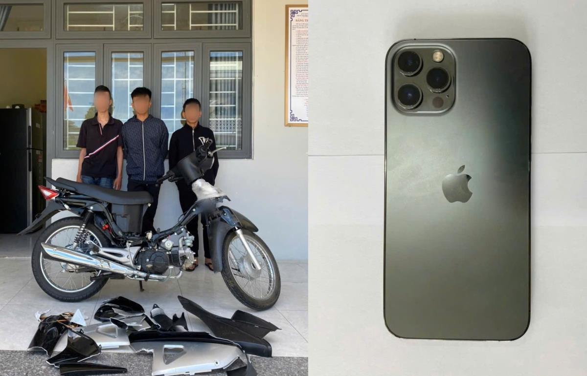 3 đối tượng trộm cắp và tang vật bị Công an xã Vu Gia tạm giữ.