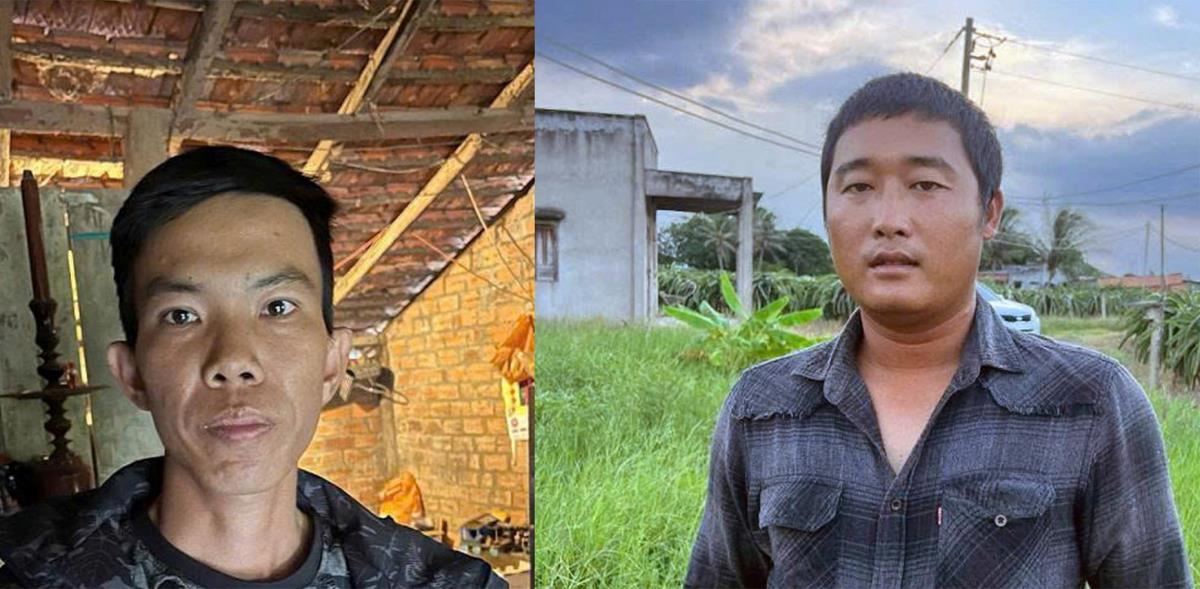 Hai đối tượng Sáng, Bình cùng tang vật vụ án.