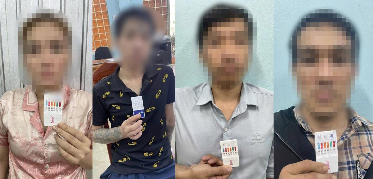 Các “con nghiện” bị Công an phường Hòa Xuân phát hiện.