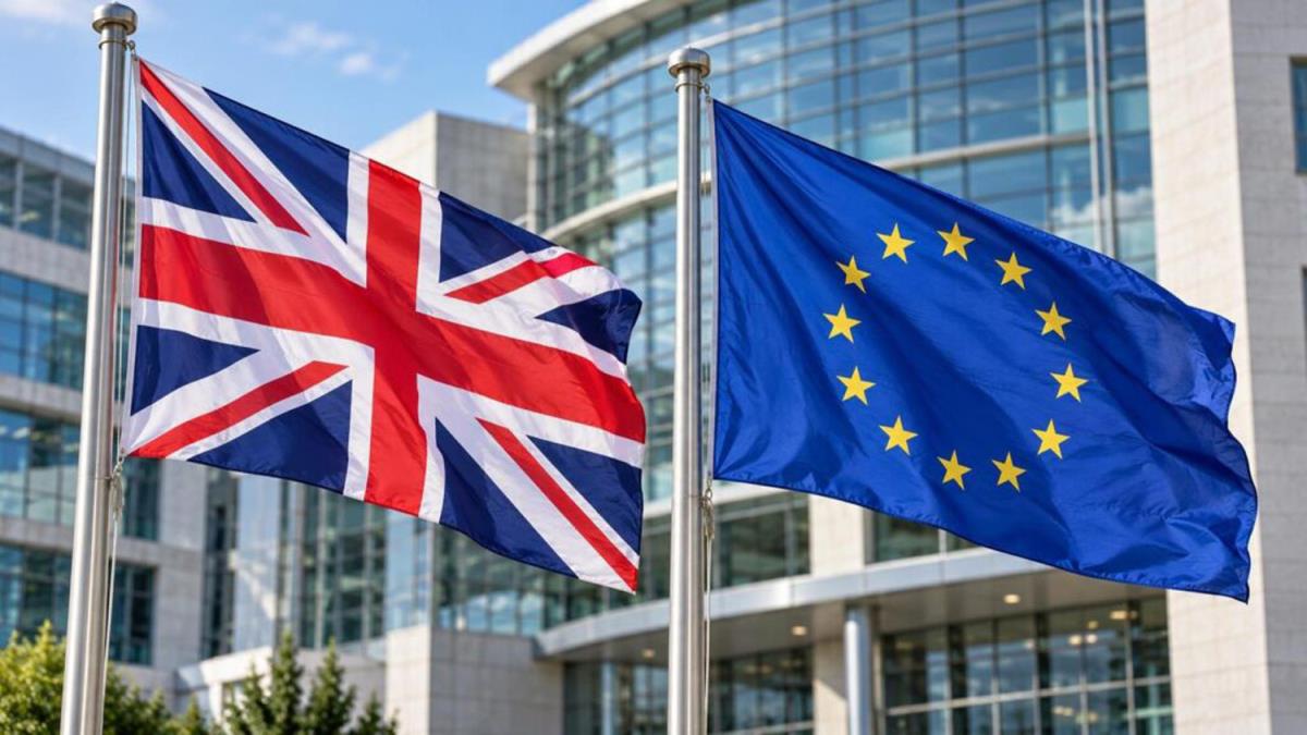 Cờ Liên minh châu Âu (EU) và cờ Anh. Ảnh: Newsdesk