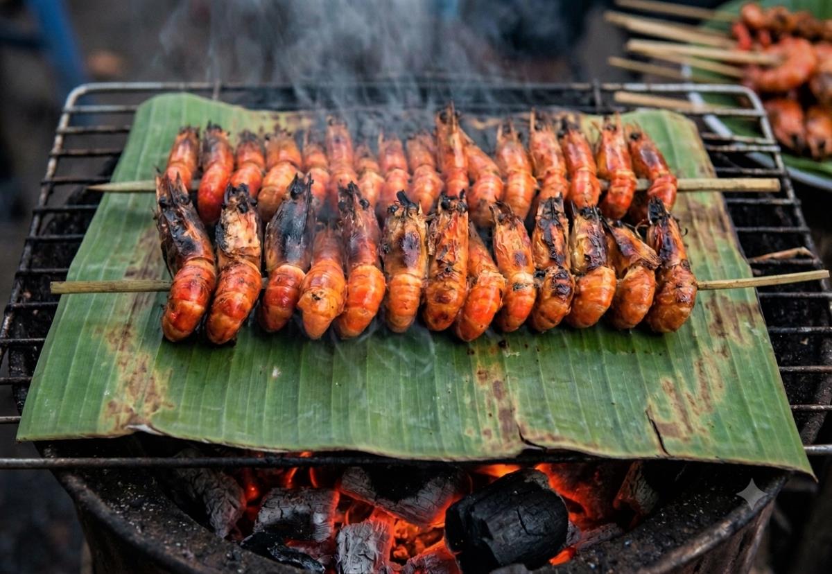 Về Phú Túc ăn tôm suối nướng lá chuối