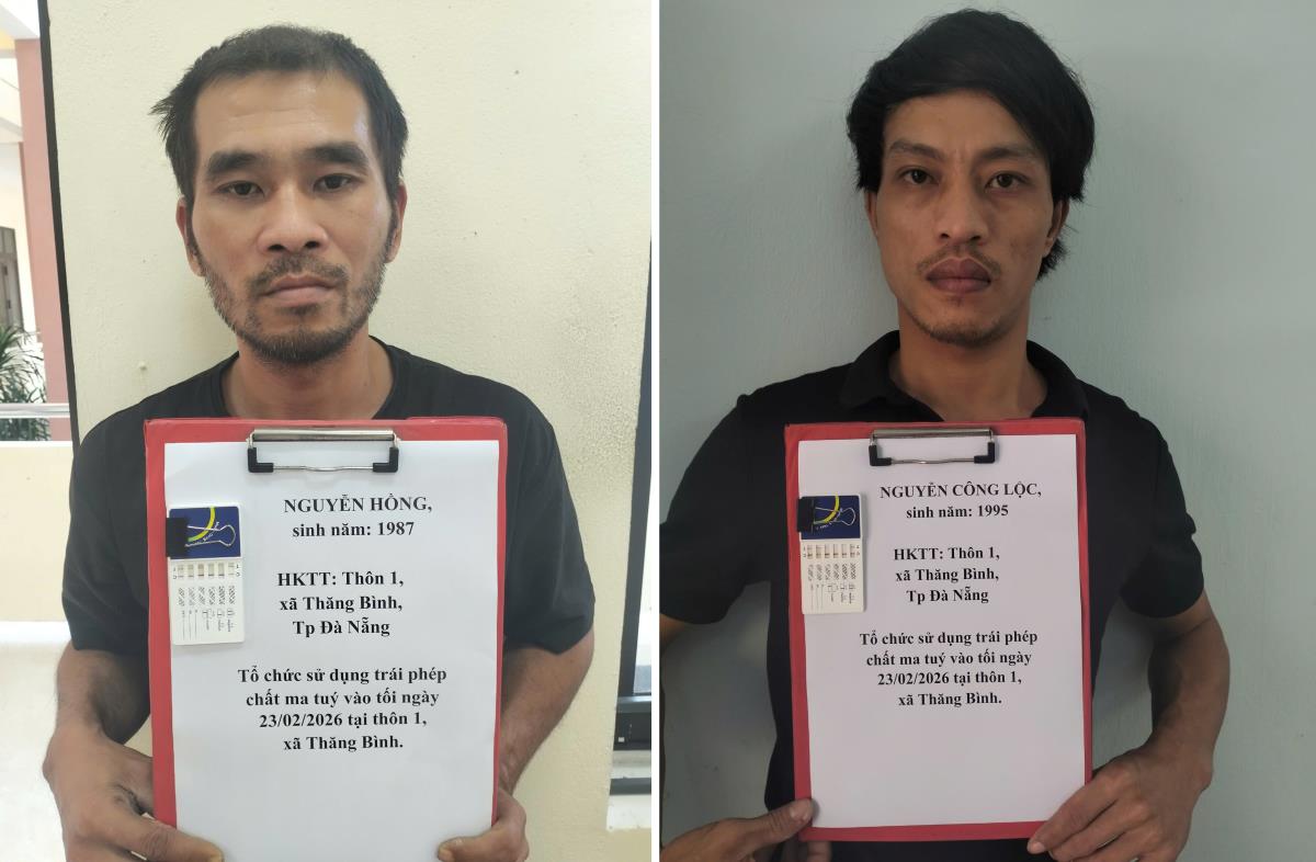 Hai đối tượng Hồng và Lộc tại cơ quan Công an.