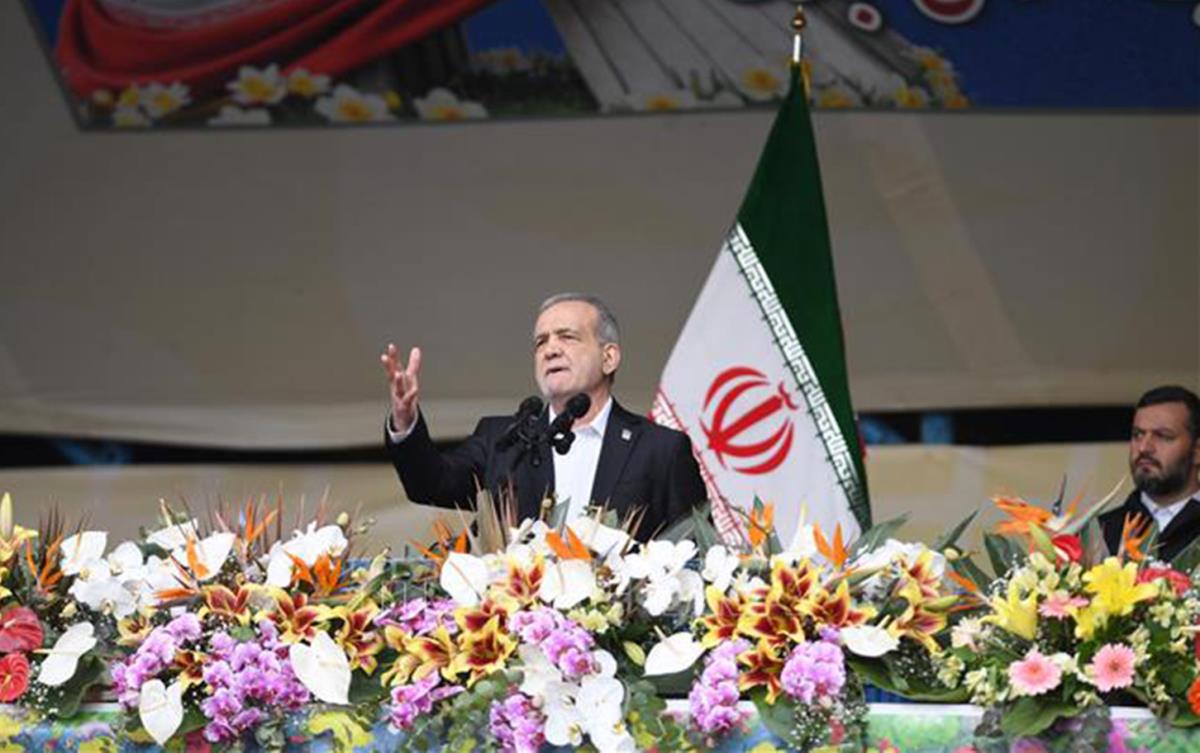 Tổng thống Iran Masoud Pezeshkian phát biểu tại thủ đô Tehran. Ảnh: THX