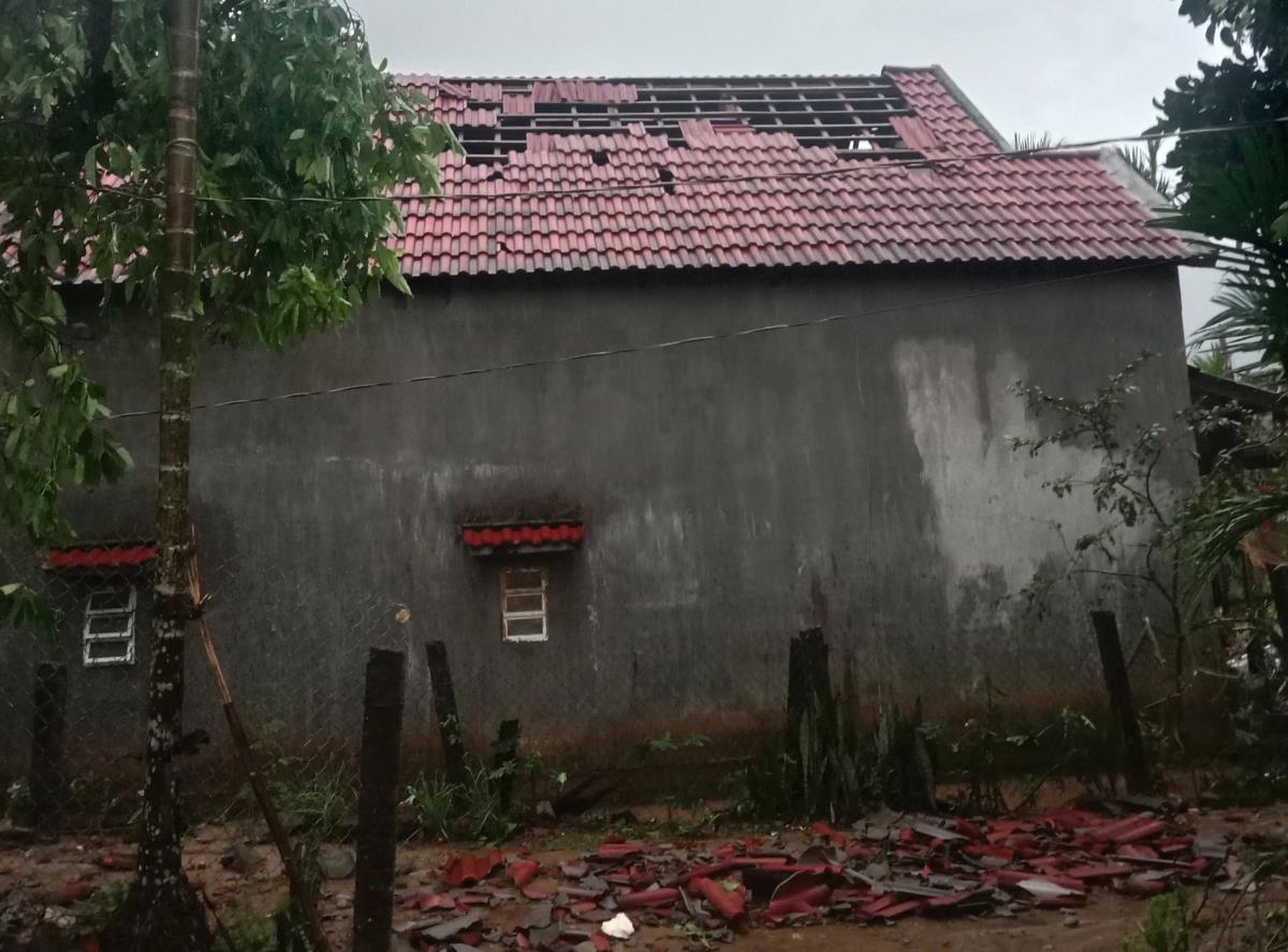 Các lực lượng hỗ trợ người dân lợp lại mái nhà.