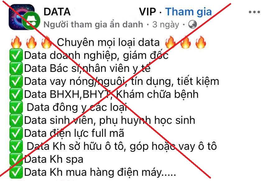 Hình ảnh rao bán “data” trên Facebook ảo.