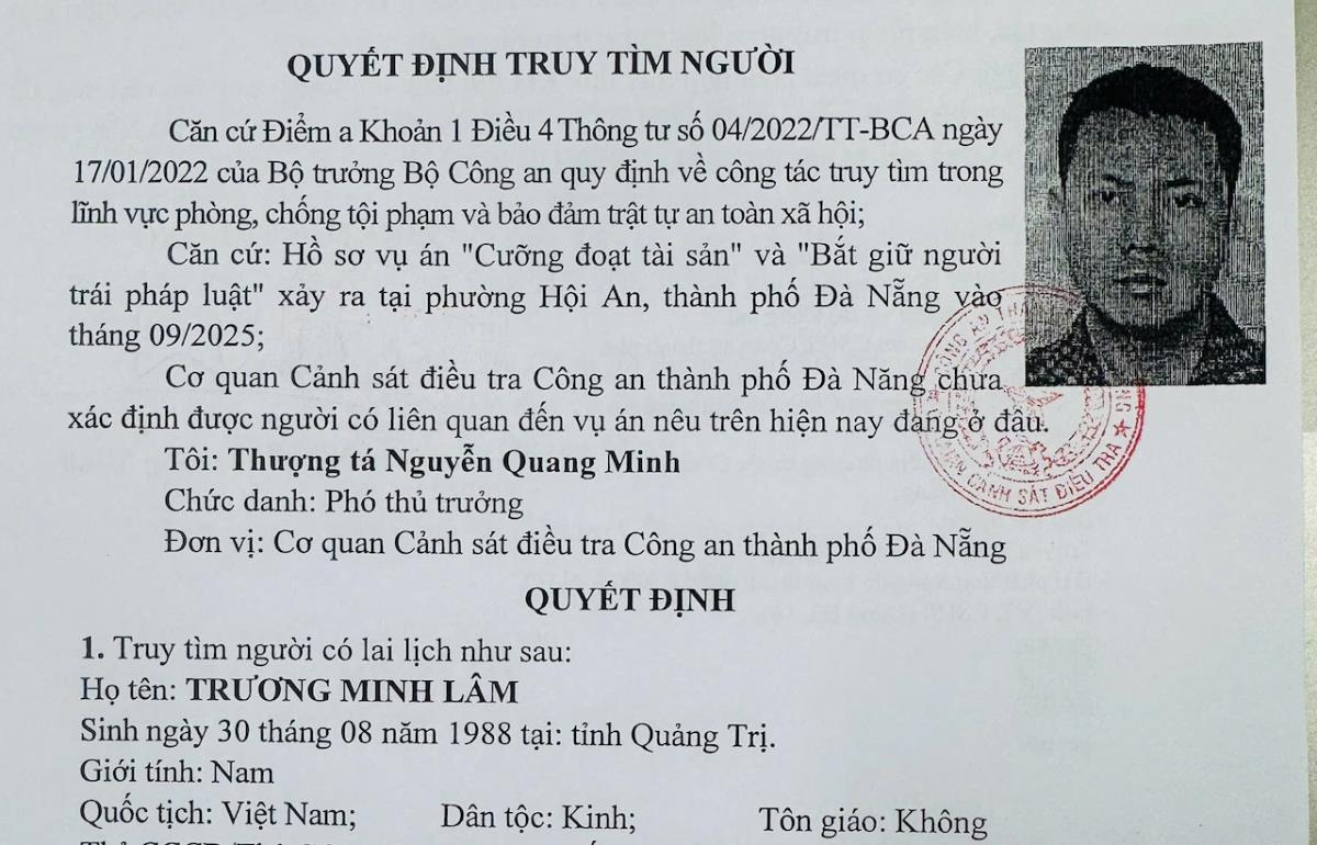 Quyết định truy tìm đối tượng Trương Minh Lâm.