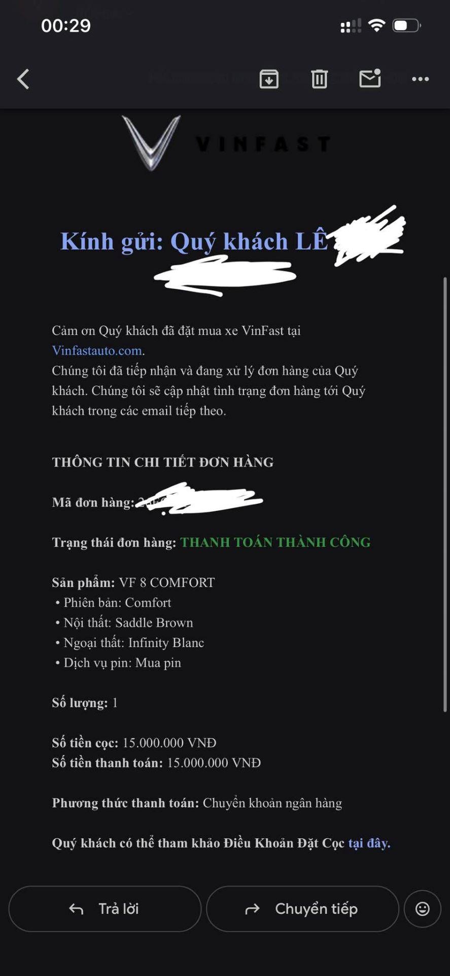 Người dùng chia sẻ hình ảnh đặt cọc thành công từ sáng sớm 27/5.