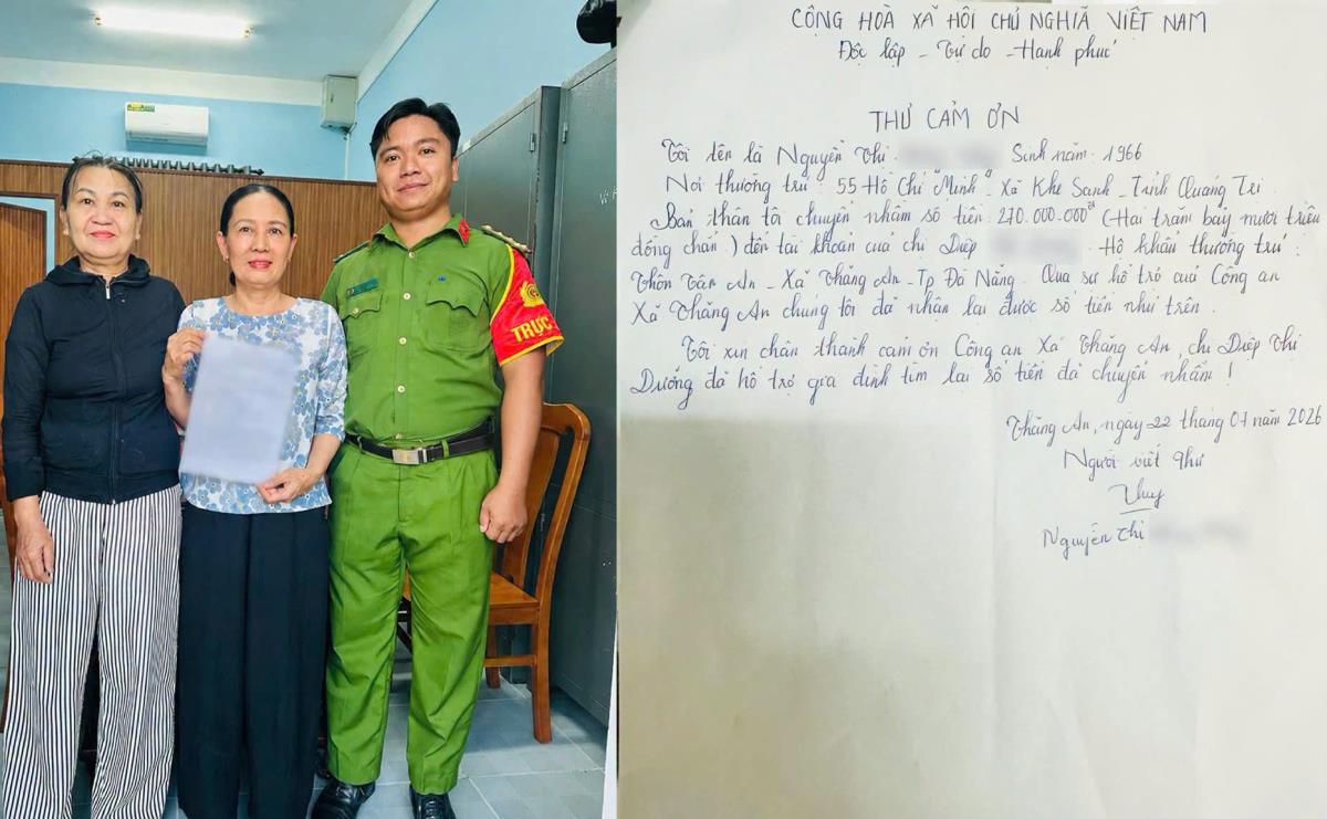 Công an xã Thăng An hỗ trợ bà N.T.H.T nhận lại 270 triệu đồng.