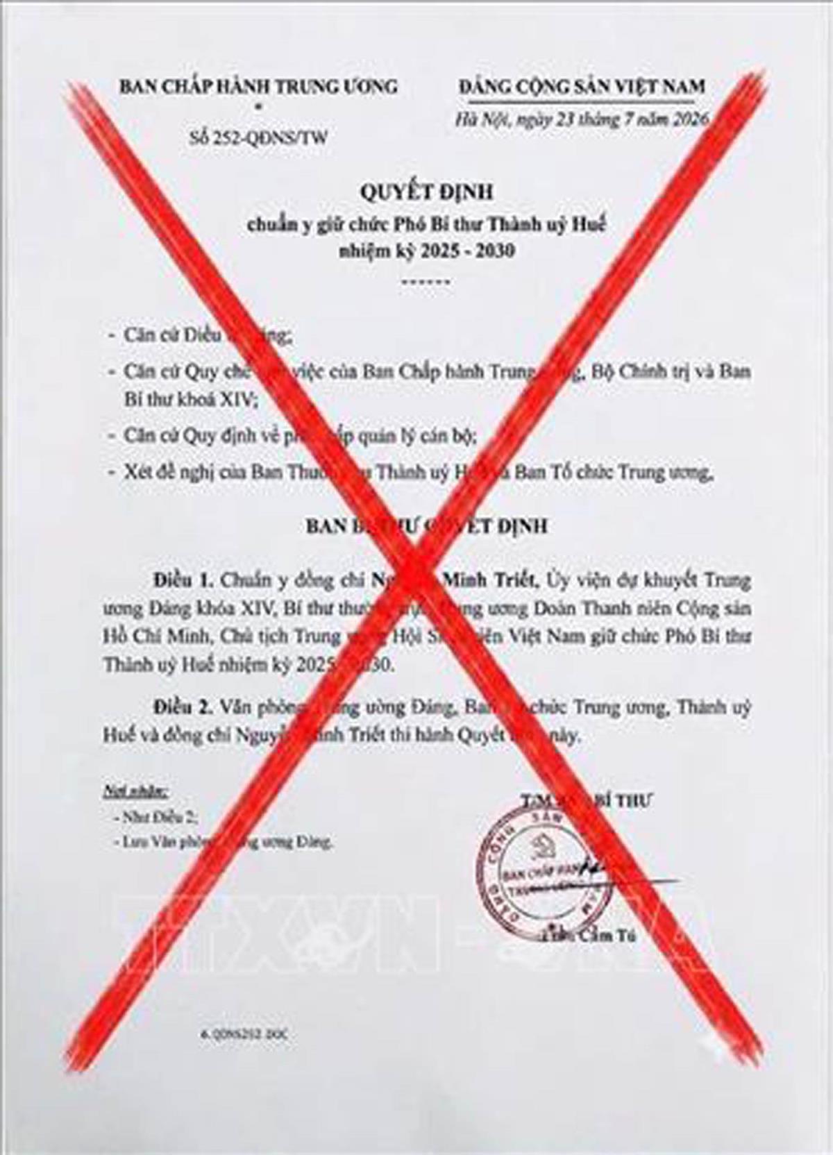 Văn bản giả mạo đang được lan truyền trên mạng xã hội. Ảnh: TTXVN