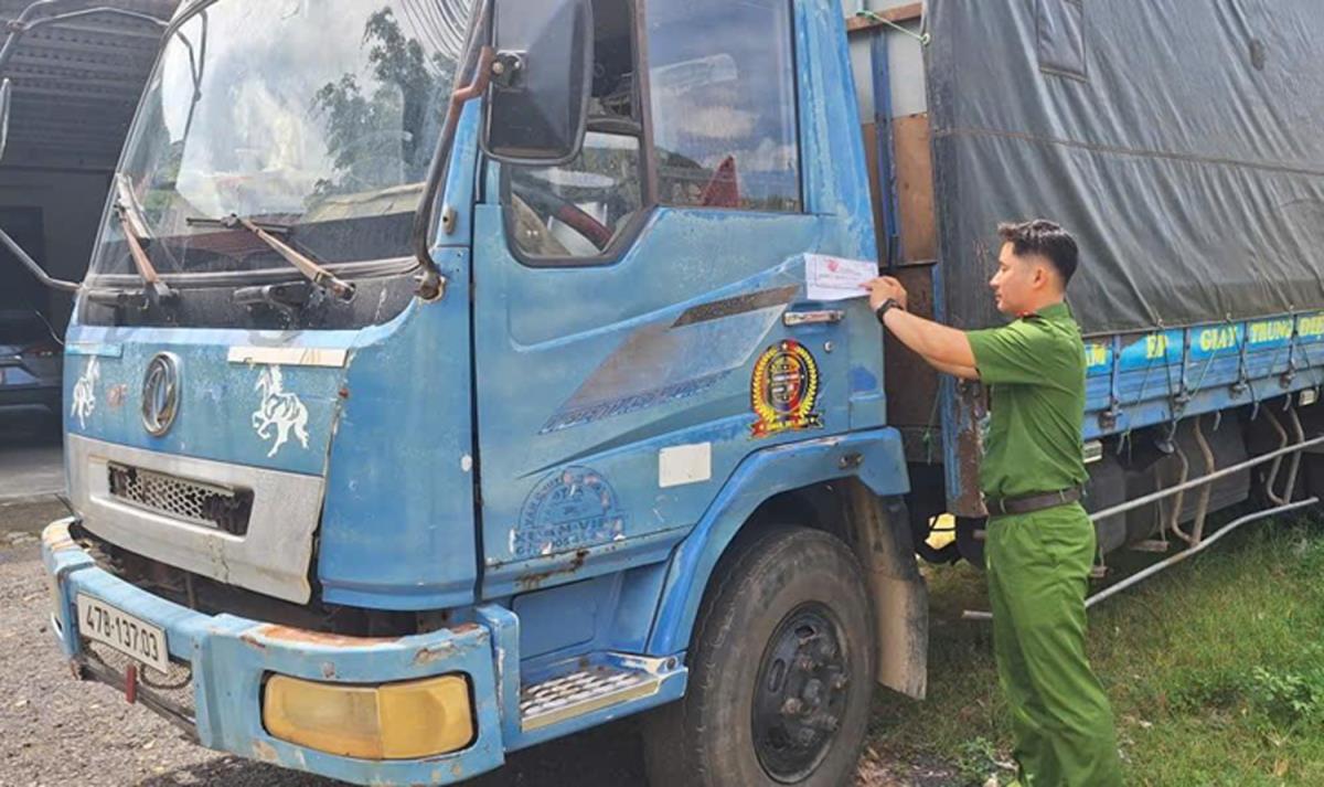 Phương tiện và số gỗ tang vật bị cơ quan Công an tạm giữ.