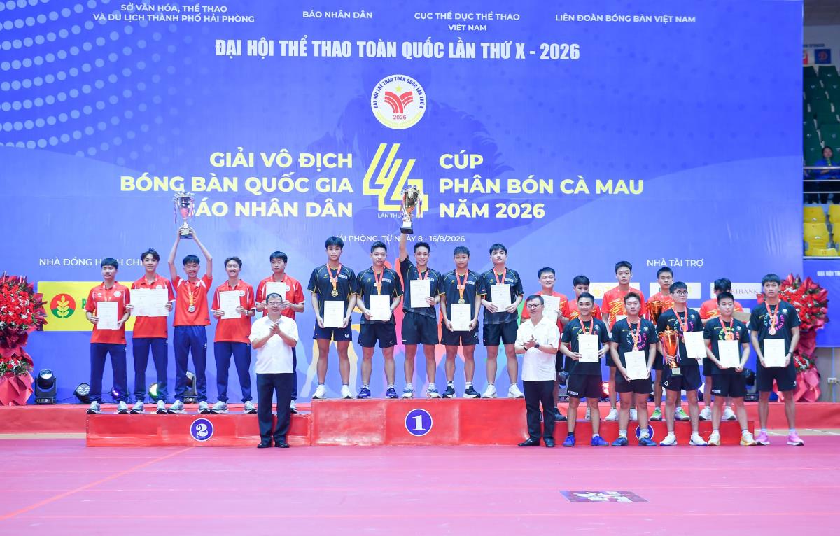 Đội tuyển Công an nhân dân (giữa) giành giải nhất toàn đoàn.