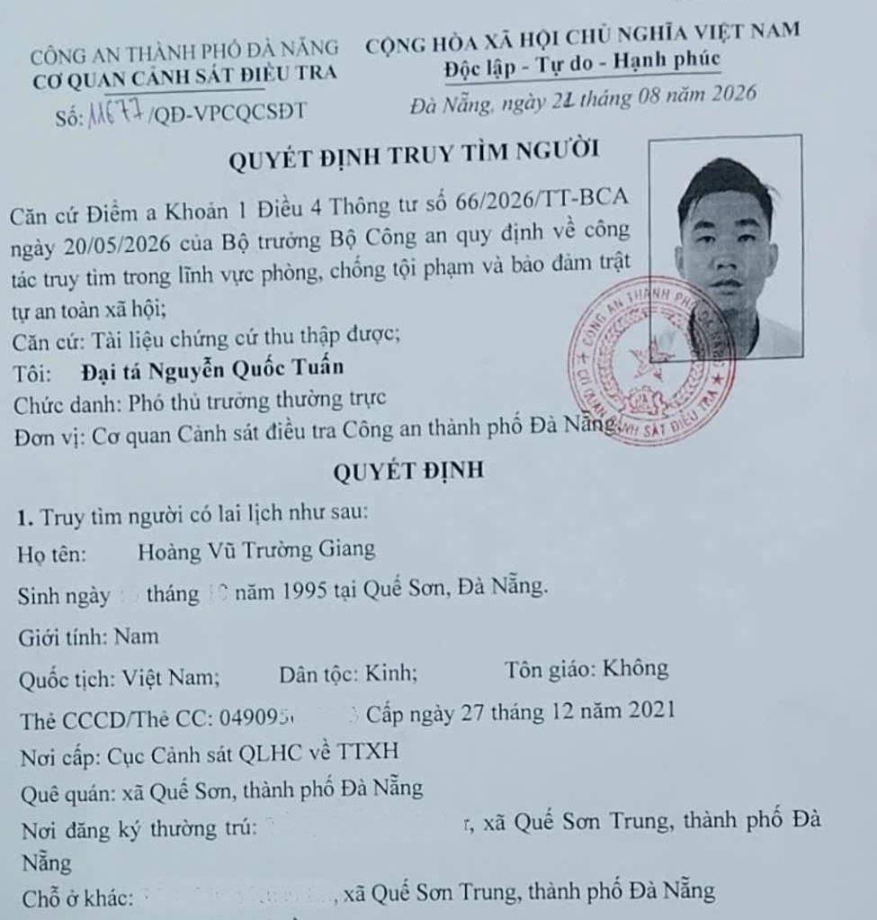 Quyết định truy tìm đối tượng Giang.