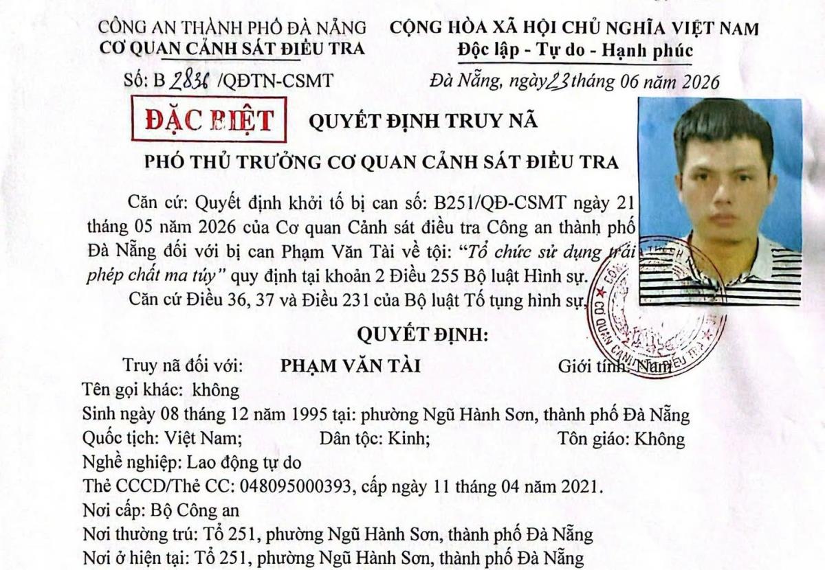Quyết định truy nã đặc biệt đối với Phạm Văn Tài.