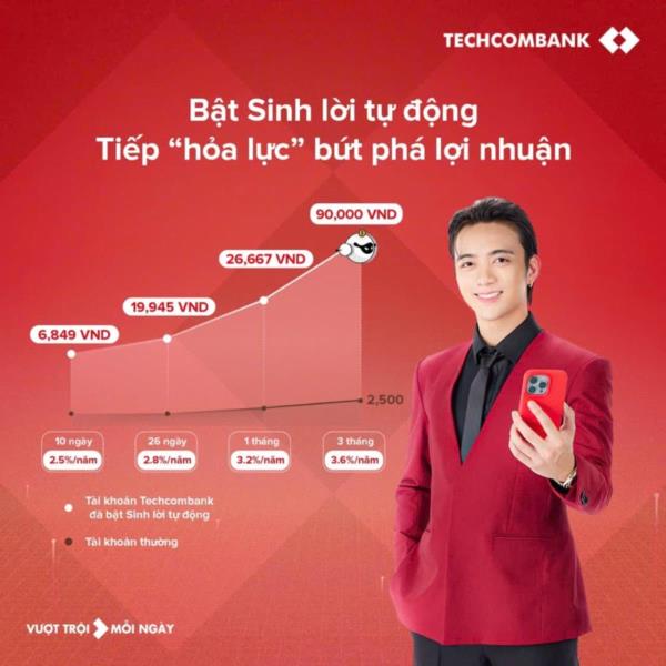 Bật sinh lời tự động dễ dàng, hưởng lời tự động mỗi ngày trên tài khoản techcombank