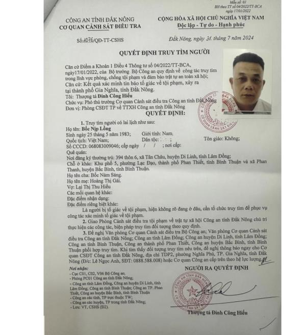 Thông báo truy tìm người bị tố giác