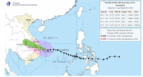 Bão số 13 đang mạnh cấp 14-15, chỉ còn cách Quy Nhơn 150km