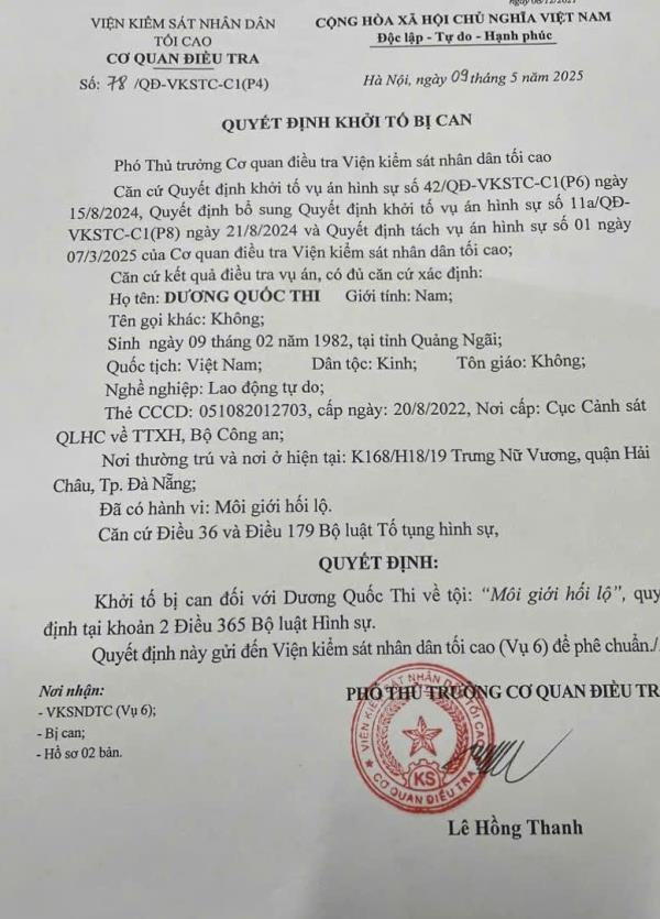 Trưởng Ban quản trị chung cư từng phá tài sản của trường mầm non ở Đà Nẵng bị khởi tố về tội môi giới hối lộ