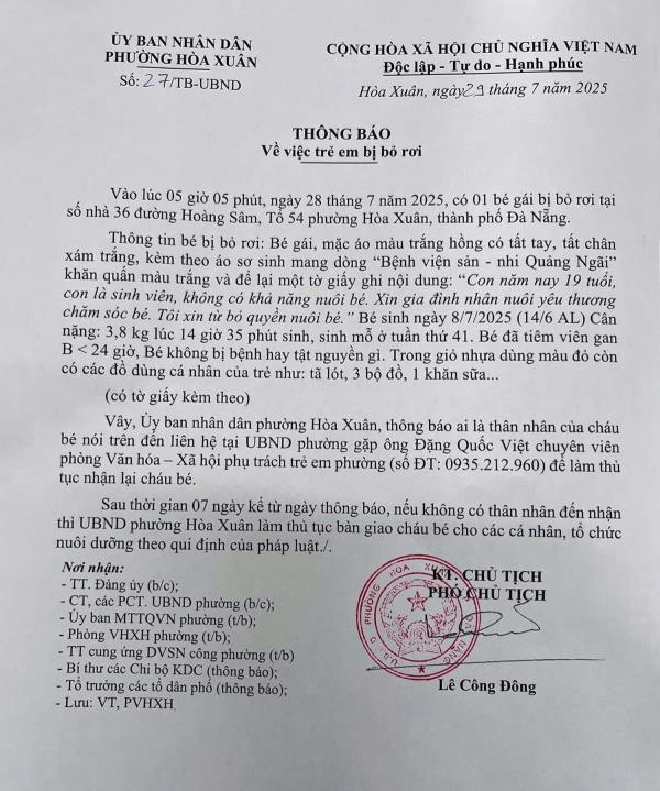 Tìm thân nhân trẻ bị bỏ rơi