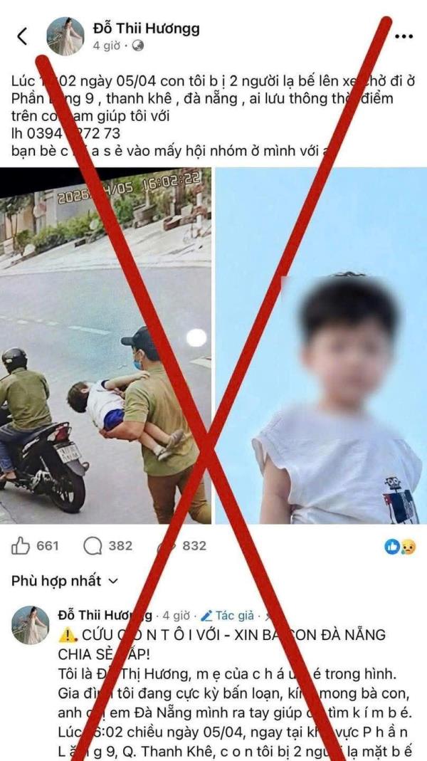 Công an TP Đà Nẵng truy xét tài khoản đăng tin thất thiệt bắt cóc trẻ em