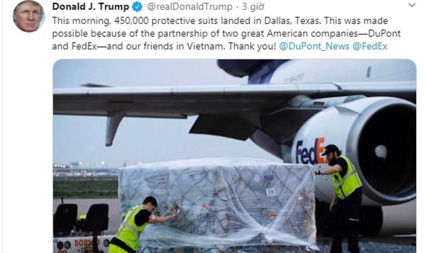Tổng thống Trump cảm ơn Việt Nam hỗ trợ chống dịch