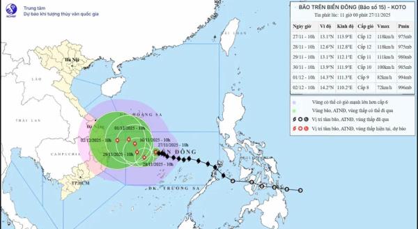 Bão số 15 đang ở giai đoạn mạnh nhất