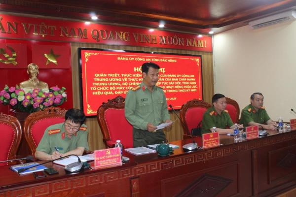 Công an Đắk Nông quán triệt Kế hoạch của Đảng ủy Công an Trung ương về sắp xếp tổ chức tinh gọn bộ máy