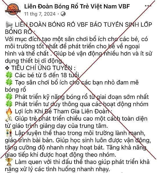 Cảnh giác thủ đoạn lừa đảo chiếm đoạt tài sản mạo danh Liên đoàn bóng rổ Việt Nam