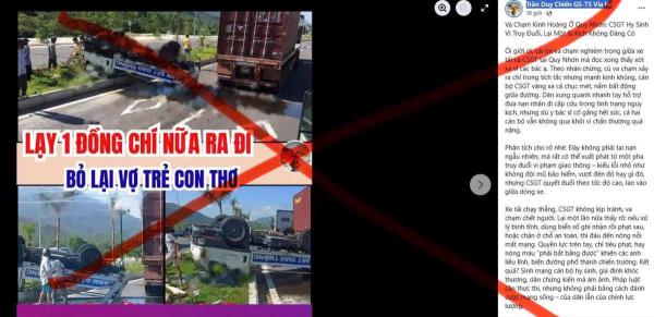 Thông tin cán bộ Cảnh sát giao thông hy sinh khi truy đuổi vi phạm giao thông ở Quy Nhơn là bịa đặt