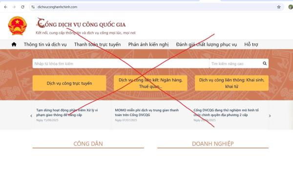 Cảnh báo trang web giả mạo cổng dịch vụ công quốc gia để lừa đảo chiếm đoạt tài sản