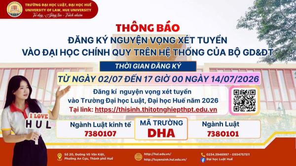 Trường Đại học Luật, Đại học Huế tuyển sinh 2026: Mở rộng cơ hội với ba phương thức xét tuyển