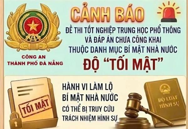 Đà Nẵng niêm yết poster cảnh báo mọi hành vi để lọt lộ đề thi Tốt nghiệp THPT 2026 sẽ bị xử lý nghiêm