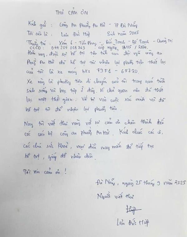Người dân gửi thư cảm ơn Công an phường An Hải