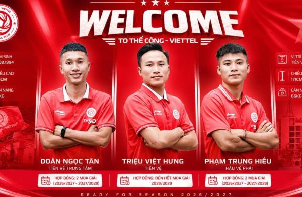 Thể Công Viettel công bố cùng lúc ba tân binh
